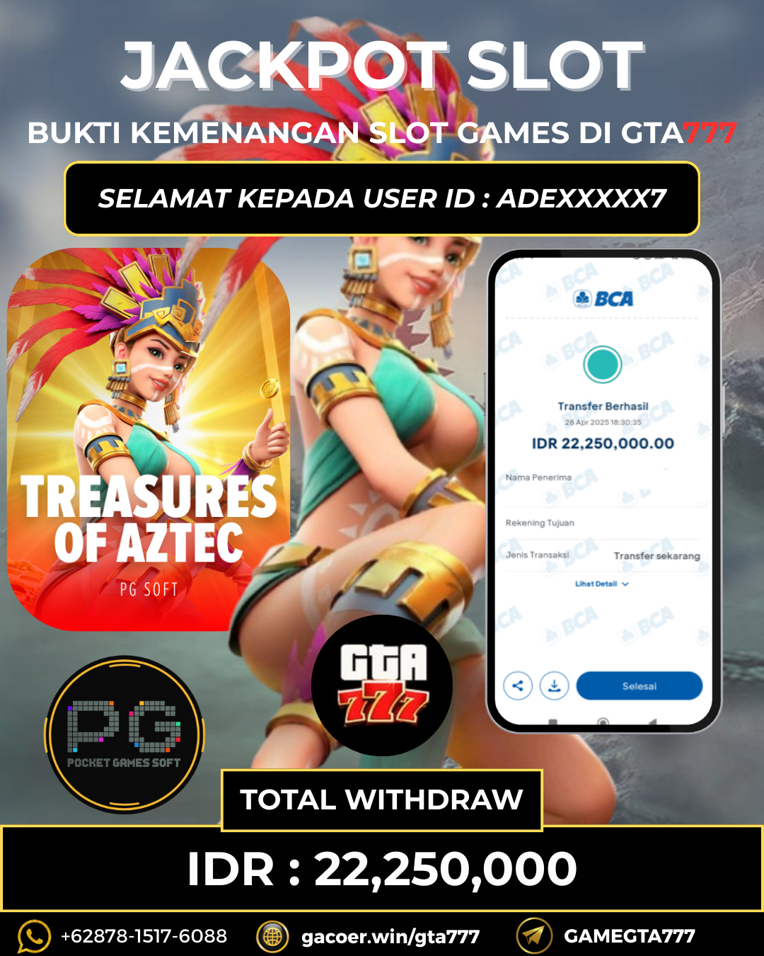 Kemenangan Treasure of Aztec Hingga 22 Juta GTA777