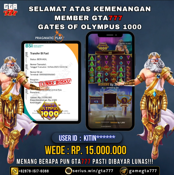 Kemenangan Gates of Olympus 1000 Hingga 15 Juta