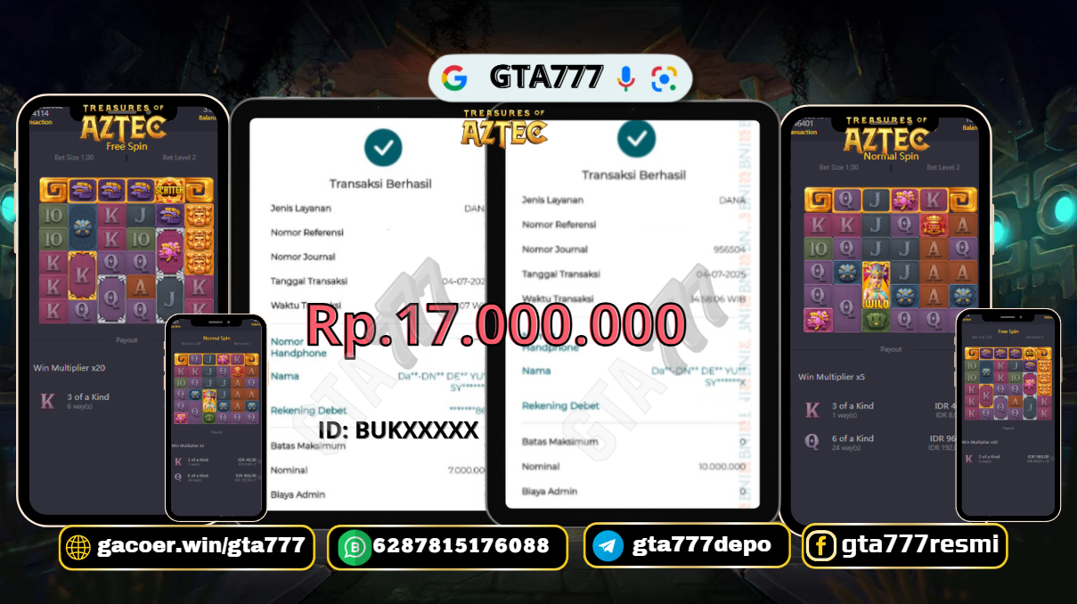 BUKTI KEMENANGAN MEMBER JACKPOT RP. 17 JUTA