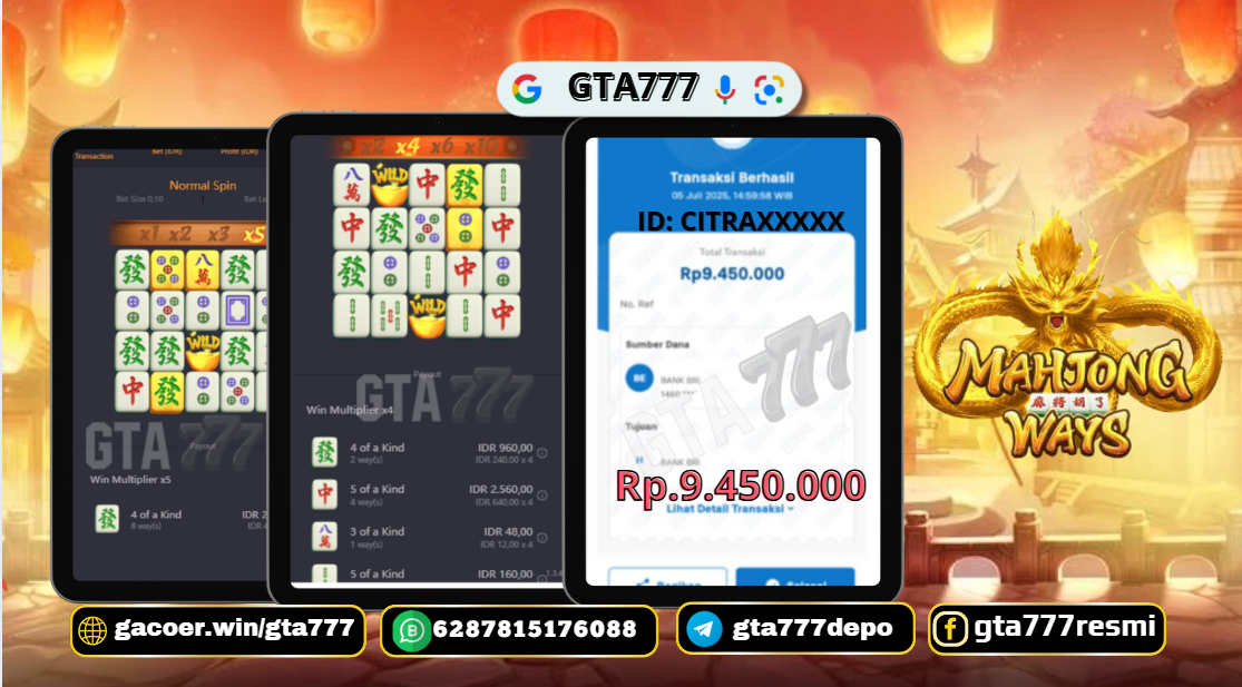 BUKTI KEMENANGAN MEMBER JACKPOT RP.9,450,000