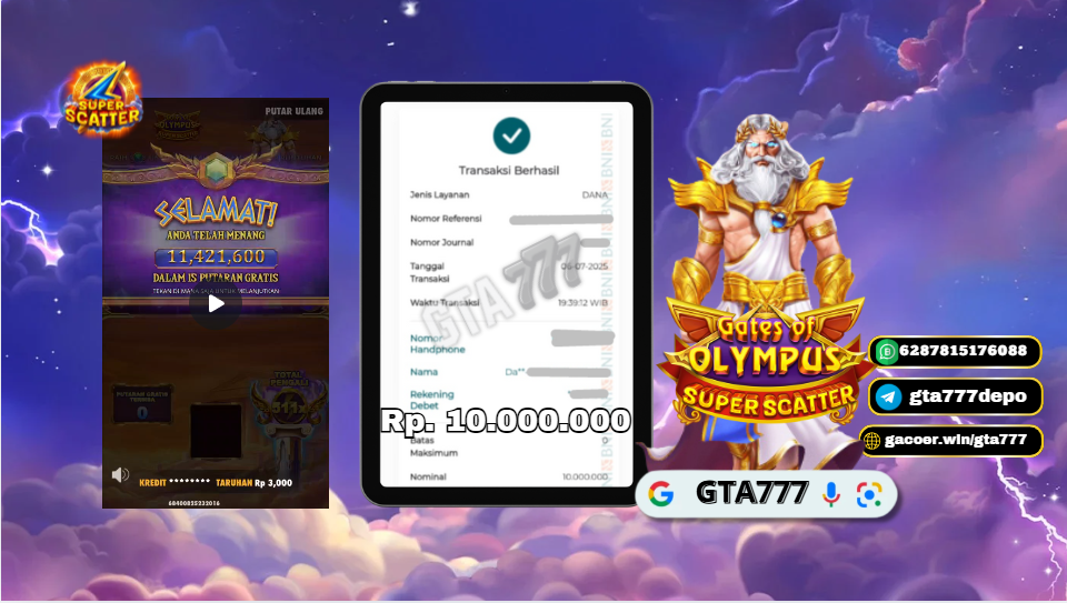 BUKTI KEMENANGAN MEMBER JACKPOT RP. 10 JUTA