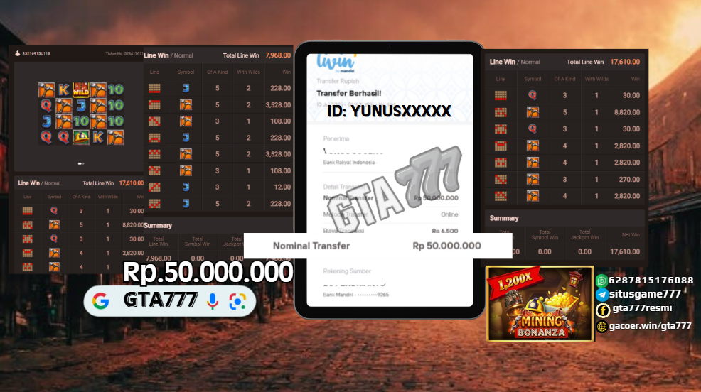 BUKTI KEMENANGAN MEMBER JACKPOT RP. 50 JUTA