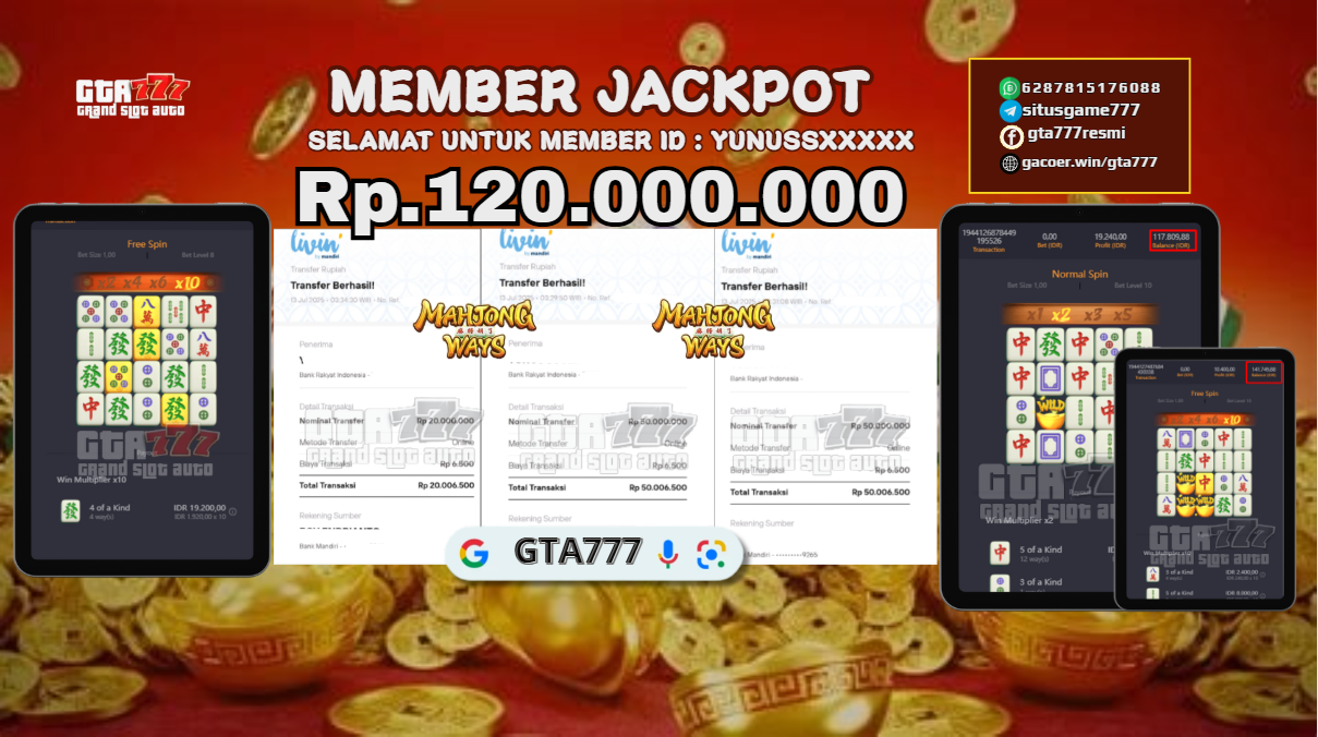 HASIL BUKTI KEMENANGAN MEMBER JACKPOT RP. 120 JUTA