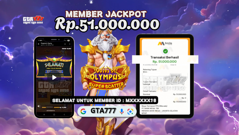HASIL BUKTI KEMENANGAN MEMBER GTA777 RP 51 JUTA
