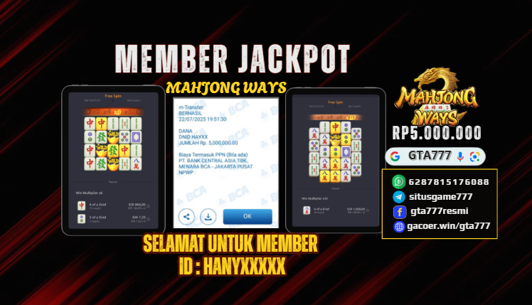 BUKTI KEMENANGAN MEMBER JACKPOT RP. 5 JUTA