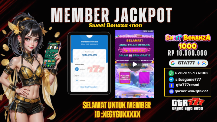 BUKTI KEMENANGAN MEMBER JACKPOT RP. 10 JUTA
