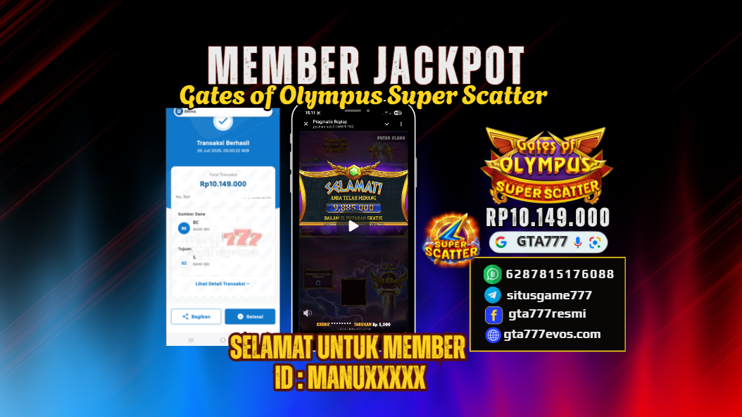 BUKTI KEMENANGAN MEMBER JACKPOT RP. 10 JUTA