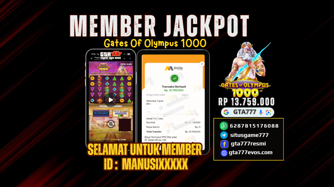BUKTI KEMENANGAN MEMBER JACKPOT RP. 13JUTA