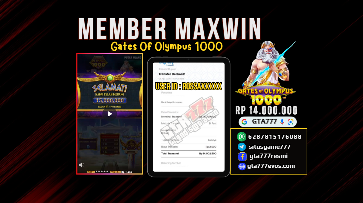 BUKTI KEMENANGAN MEMBER MAXWIN WEDE RP 14.000.000