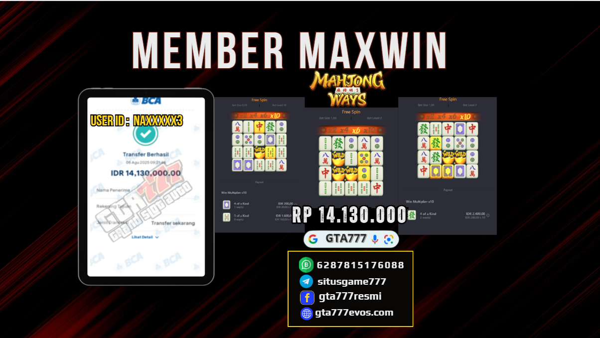 BUKTI KEMENANGAN MEMBER MAXWIN RP. 14.130.000