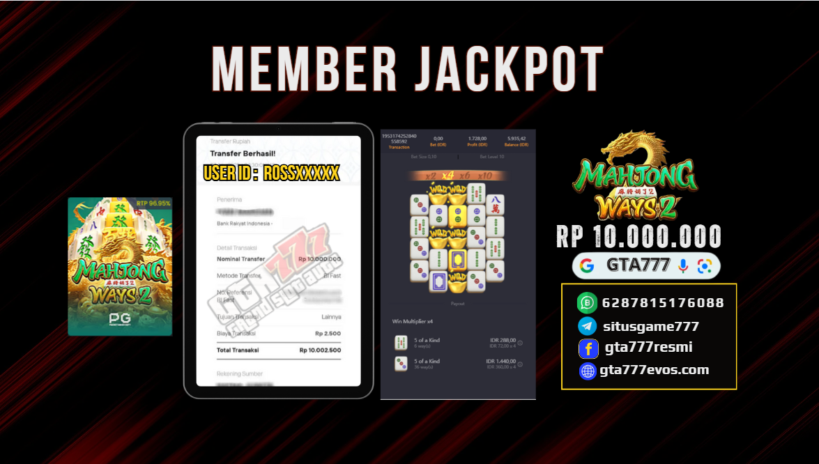 BUKTI KEMENANGAN MEMBER JACKPOT RP. 10.000.000