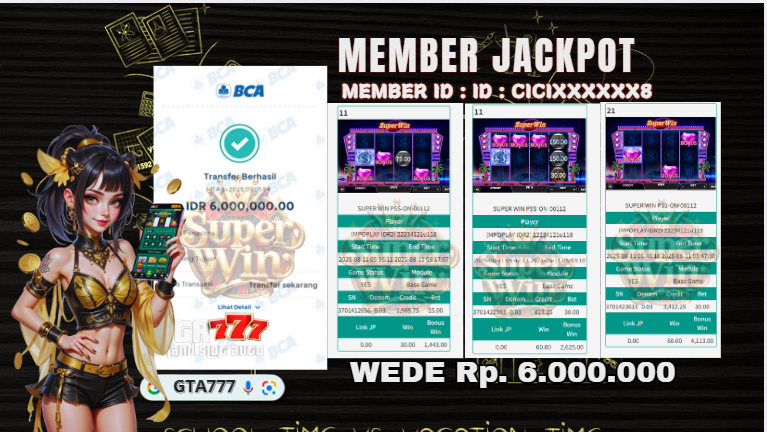 BUKTI KEMENANGAN MEMBER JACKPOT RP. 6 JUTA