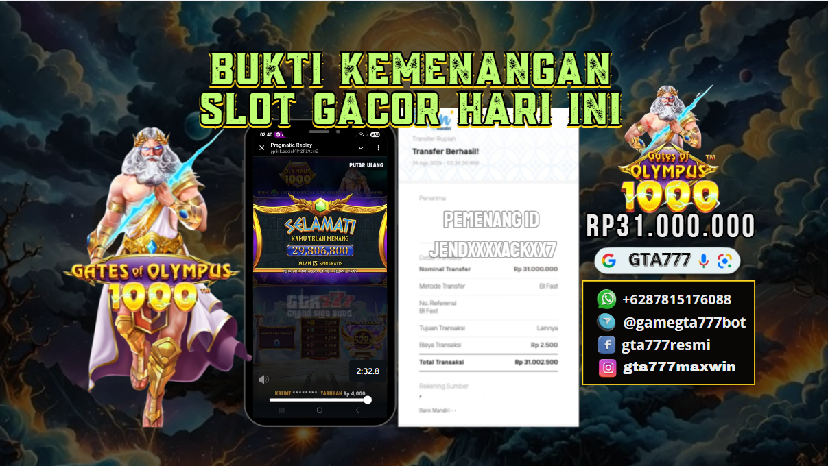 BUKTI KEMENANGAN MEMBER JACKPOT RP. 31 JUTA - PRAGMATIC PLAY