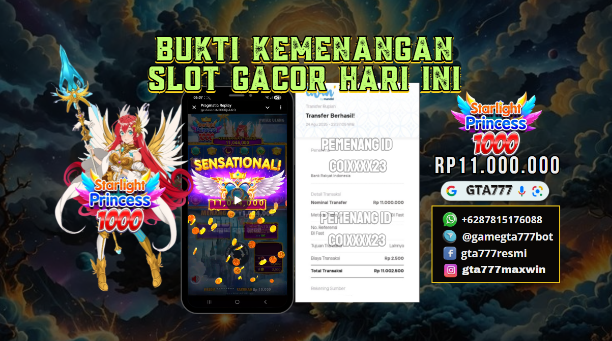 BUKTI KEMENANGAN MEMBER JACKPOT RP. 11 JUTA  - DI PRAGMATIC PLAY