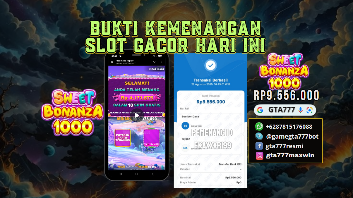 BUKTI KEMENANGAN MEMBER JACKPOT RP. 9,5 JUTA - PRAGMATIC PLAY