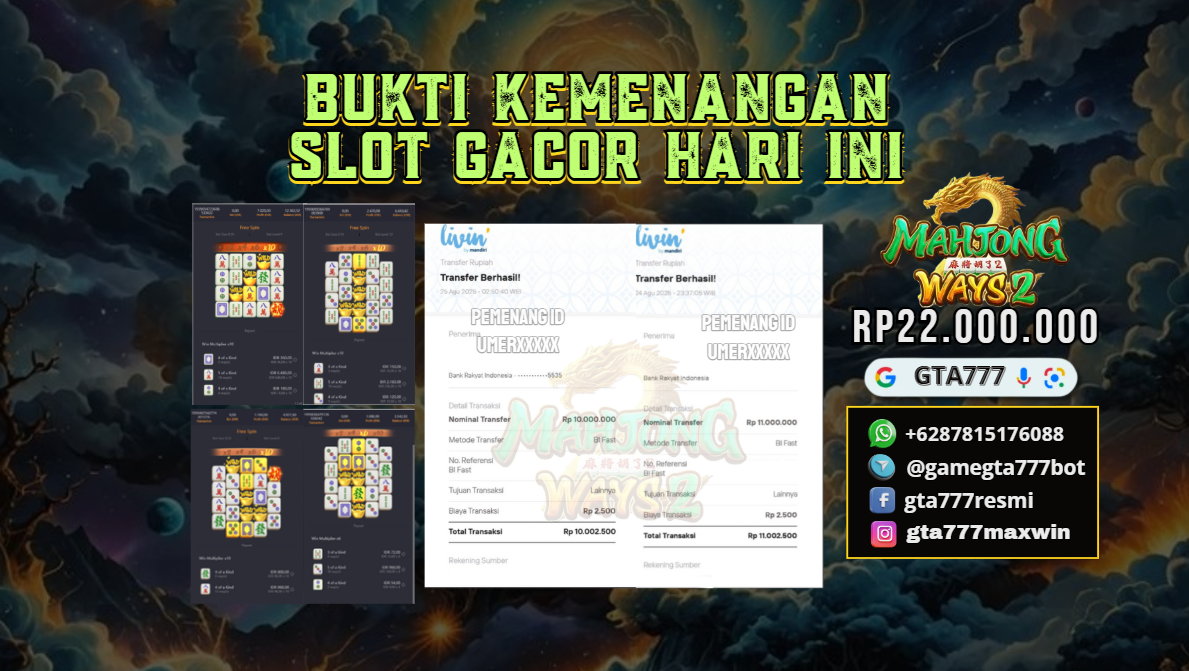 BUKTI KEMENANGAN MEMBER JACKPOT RP. 22 JUTA -  PG SOFT