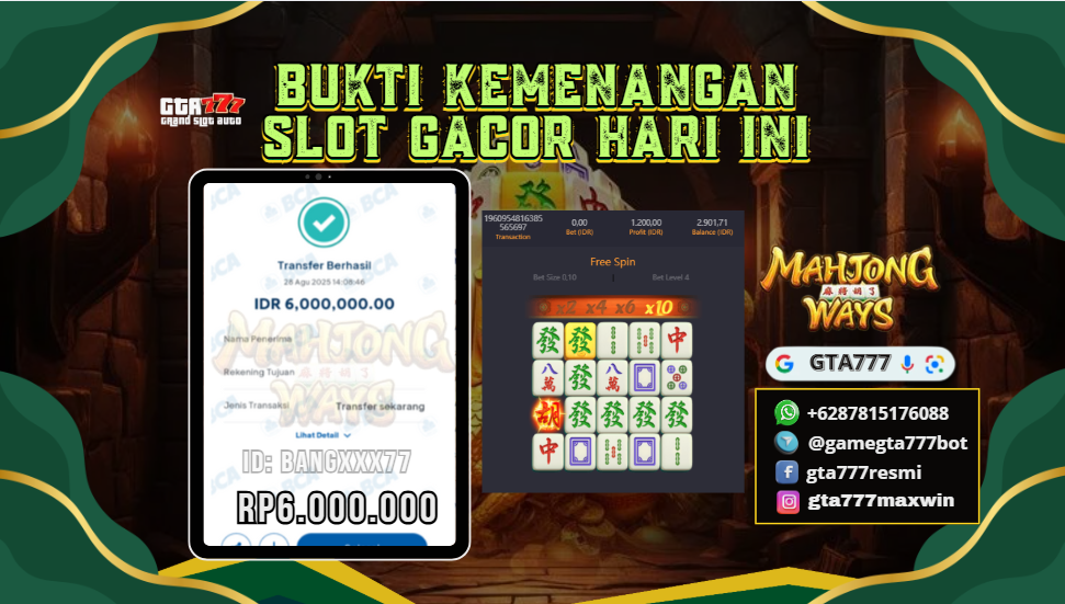 BUKTI KEMENANGAN MEMBER JACKPOT RP 6.000.000 DI PG SOFT