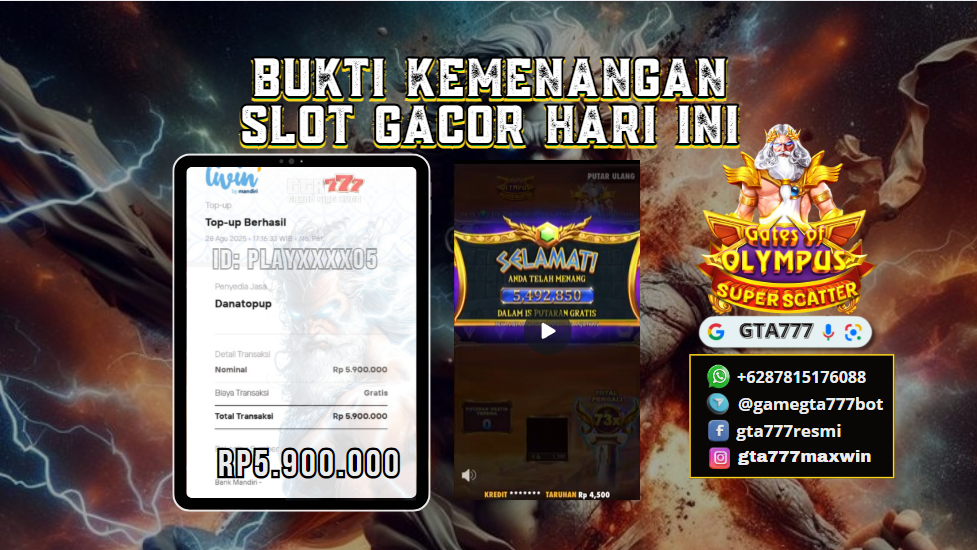 BUKTI KEMENANGAN MEMBER JACKPOT RP. 5.900.000 DI PRAGMATIC PLAY