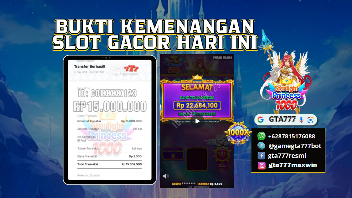 BUKTI KEMENANGAN MEMBER JACKPOT RP. 15 JUTA