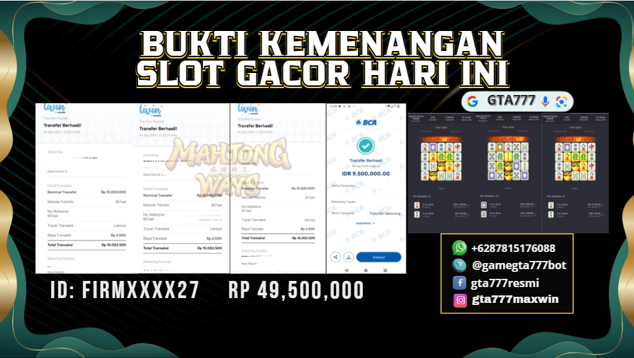 BUKTI KEMENANGAN MEMBER JACKPOT RP. 49,5 JUTA