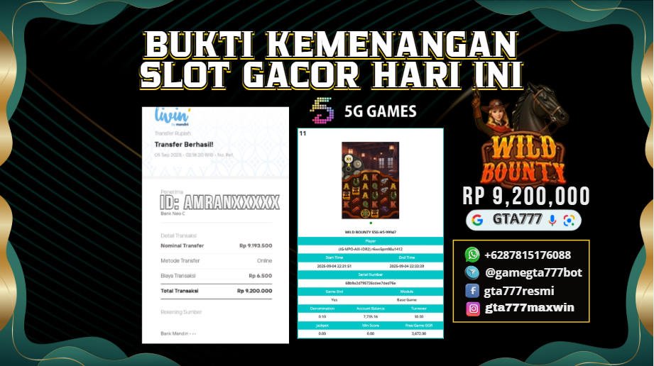 BUKTI KEMENANGAN MEMBER JACKPOT RP. 9,2 JUTA