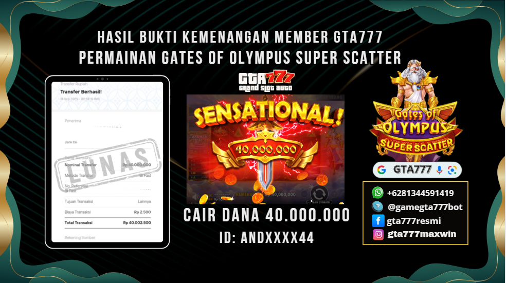 BUKTI KEMENANGAN MEMBER JACKPOT RP. 40 JUTA ( PRAGMATIC PLAY )