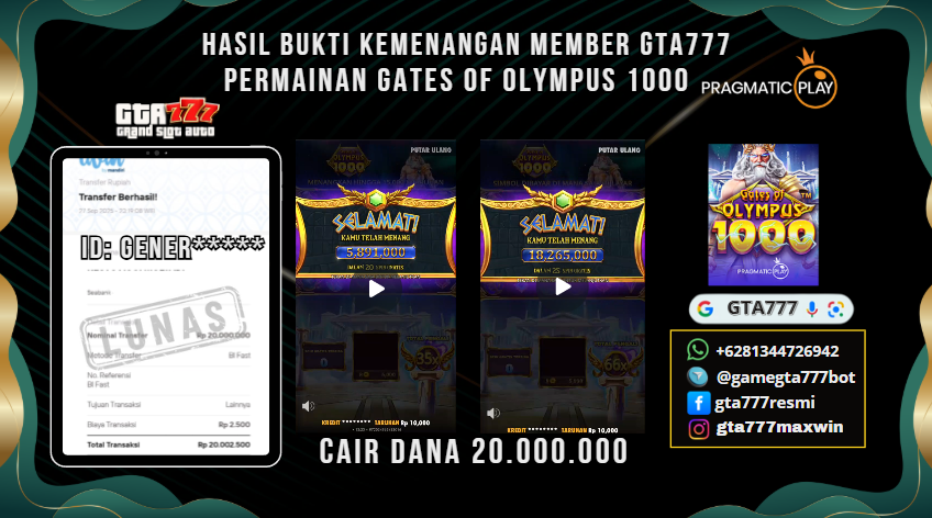 BUKTI KEMENANGAN MEMBER JACKPOT RP.20 JUTA