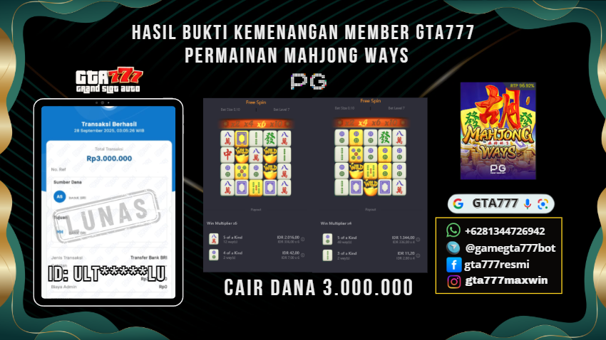 BUKTI KEMENANGAN MEMBER JACKPOT RP. 3 JUTA