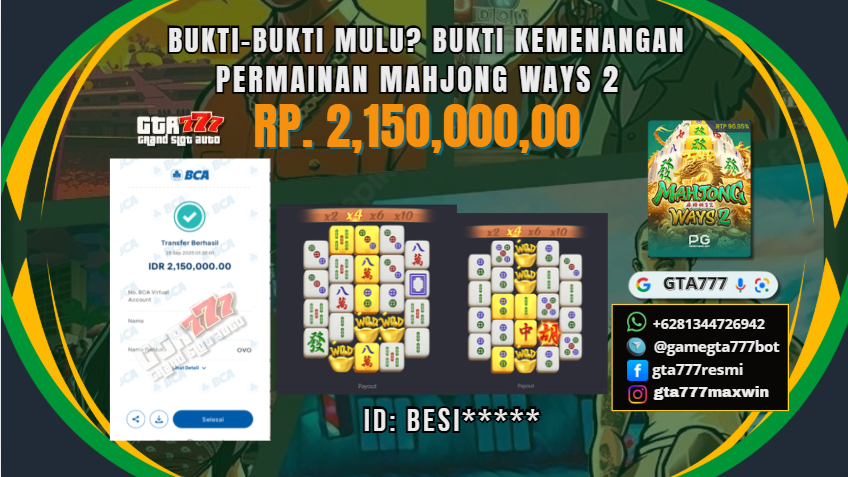BUKTI KEMENANGAN MEMBER JACKPOT RP. 2.150.000