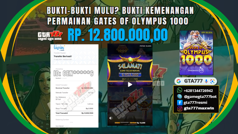 BUKTI KEMENANGAN MEMBER JACKPOT RP. 12,8 JUTA ( PRAGMATIC PLAY )