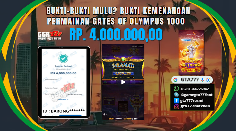BUKTI KEMENANGAN MEMBER JACKPOT RP. 4 JUTA ( PRAGMATIC PLAY )