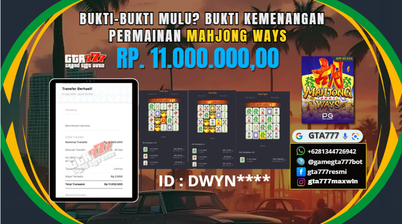 BUKTI KEMENANGAN MEMBER JACKPOT RP. 11 JUTA  - PG SOFT