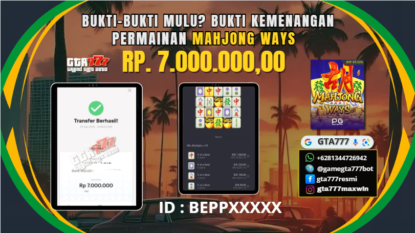 BUKTI KEMENANGAN MEMBER JACKPOT RP. 7 JUTA - PG SOFT