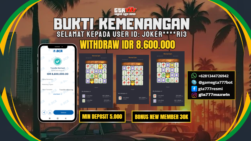 BUKTI KEMENANGAN MEMBER JACKPOT RP. 8,6 JUTA