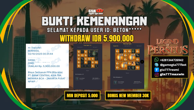 BUKTI KEMENANGAN MEMBER JACKPOT RP. 10 JUTA