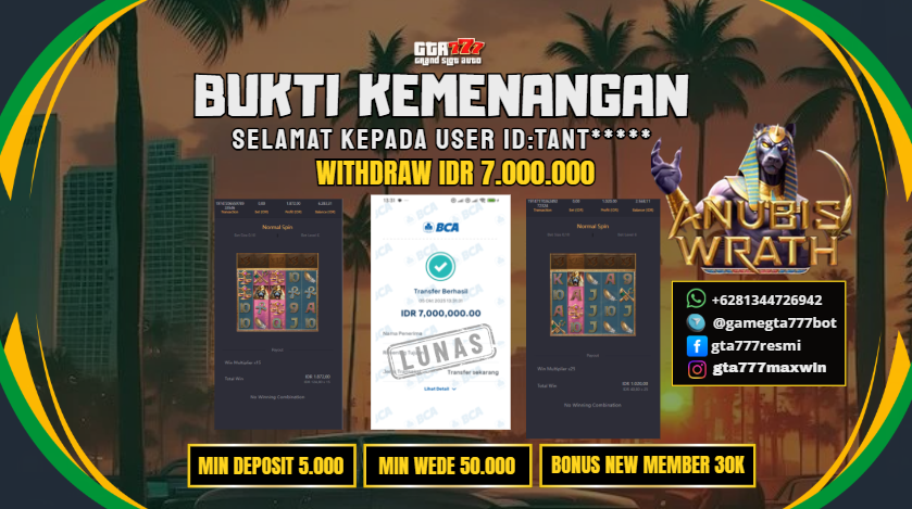 BUKTI KEMENANGAN MEMBER JACKPOT RP. 7 JUTA - PG SOFT