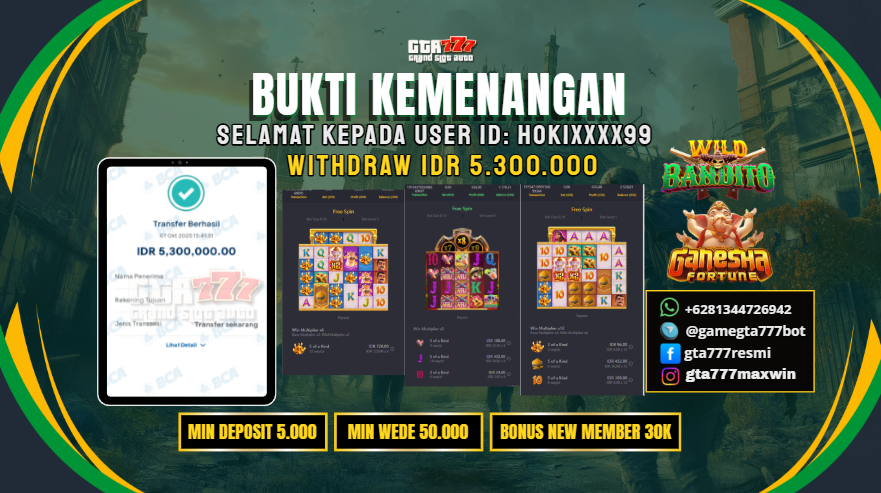 BUKTI KEMENANGAN MEMBER JACKPOT RP. 5,3 JUTA