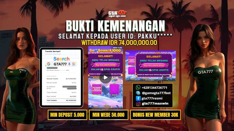BUKTI KEMENANGAN MEMBER JACKPOT RP. 74 JUTA