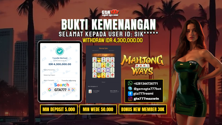 BUKTI KEMENANGAN MEMBER JACKPOT RP. 4,3 JUTA