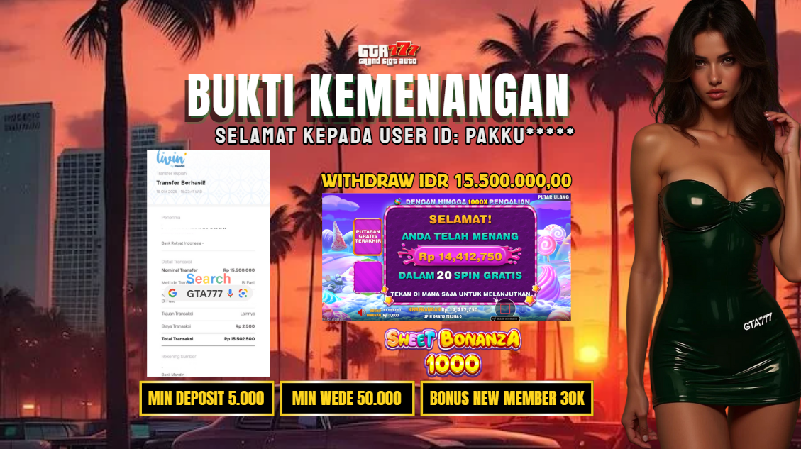 BUKTI KEMENANGAN MEMBER JACKPOT RP. 15,5 JUTA