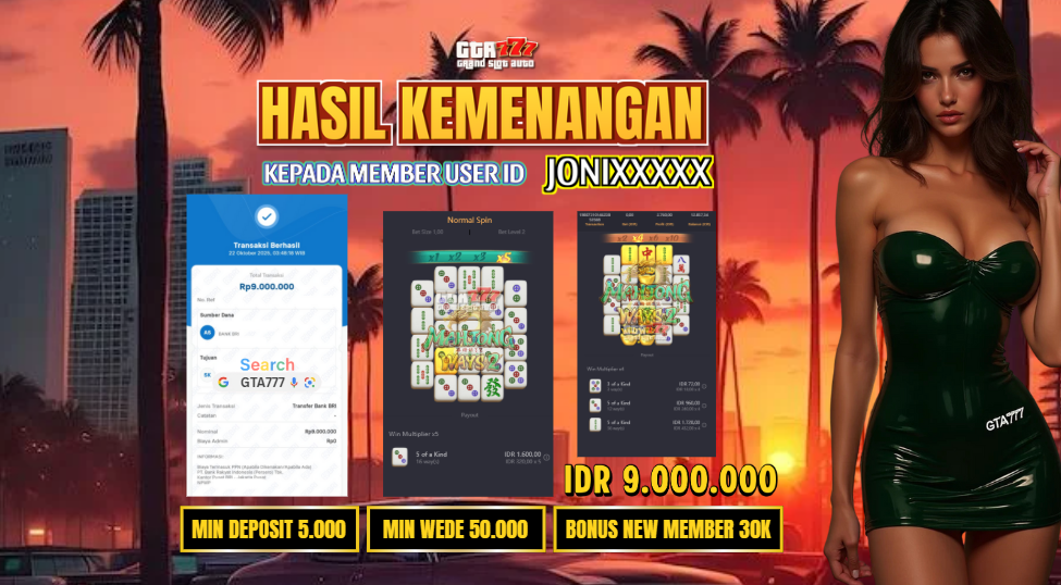 BUKTI KEMENANGAN MEMBER JACKPOT RP. 9, JUTA