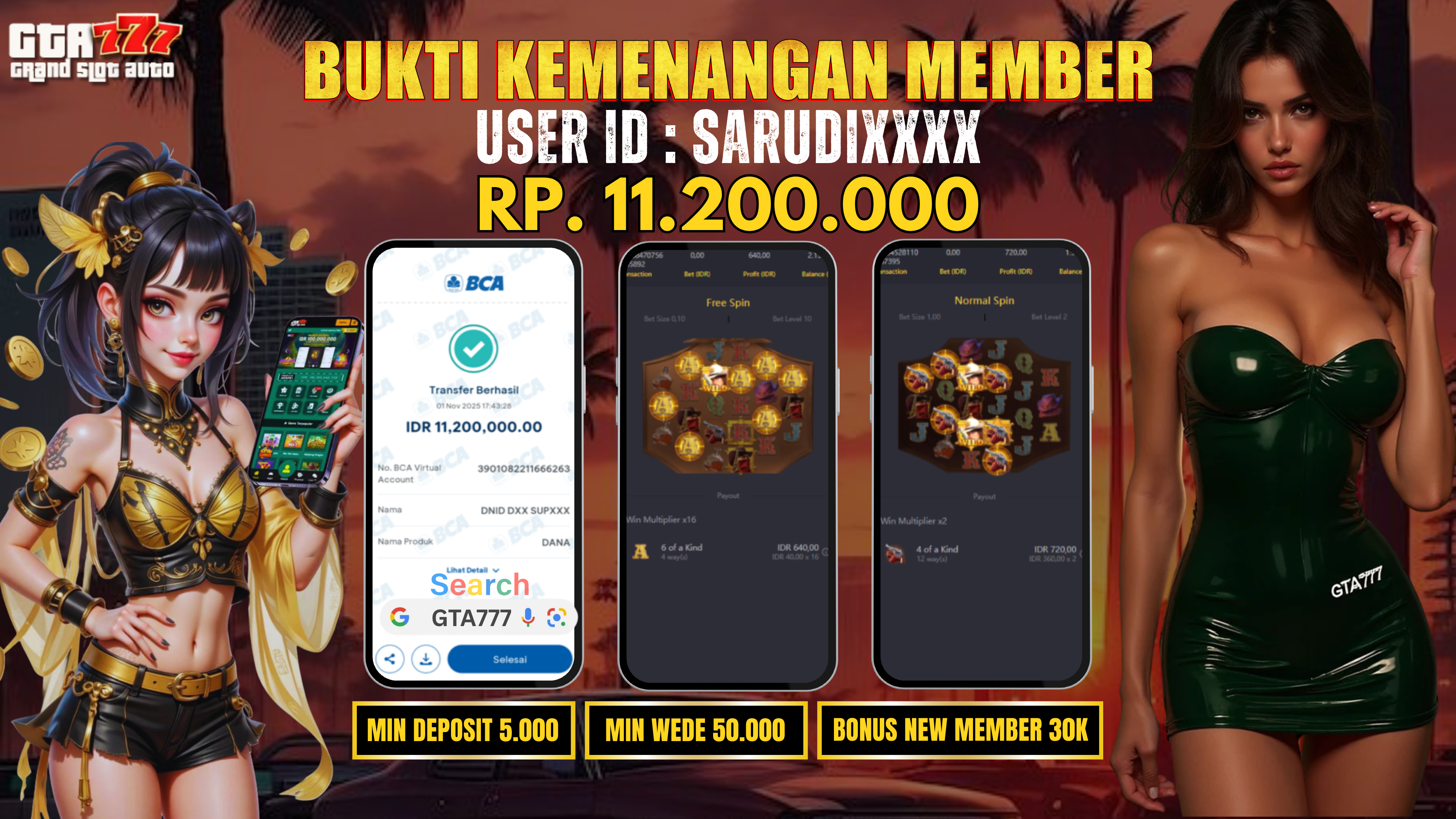 BUKTI KEMENANGAN MEMBER Rp. 11.200.000 DI WILD BOUNTY SHOWDOWN