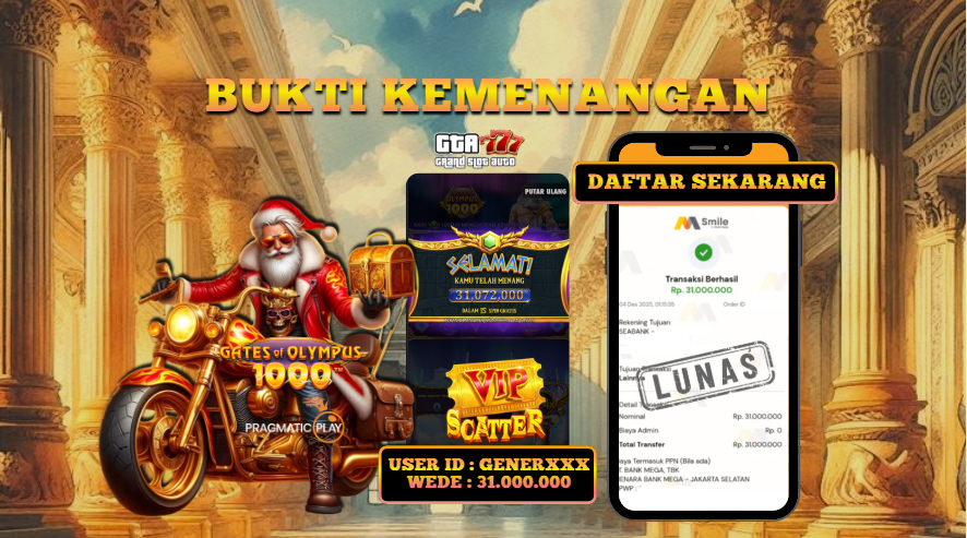 BUKTI KEMENANGAN DI BAYAR LUNAS RP 31.000.000 - PRAGMATIC PLAY