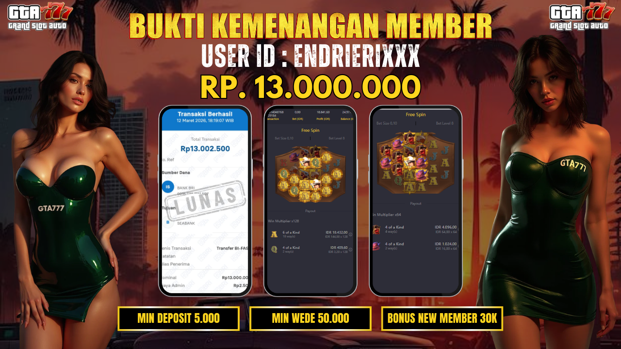 KEMENANGAN DIBAYAR LUNAS RP. 13.000.000